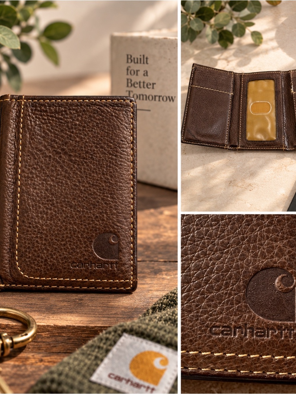 Carhartt Brown Genuine Leather Trifold Wallet Men’s Rugged Workwear